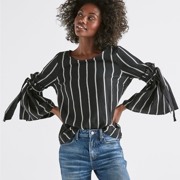 Lucky Brand Striped Bell-Sleeve Linen Blend Top - XS, Women’s - Picture 1 of 9